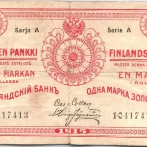 Billet Finlande 1 Markkaa Rouge - 1915 Série A (2em) Livraison Mondiale