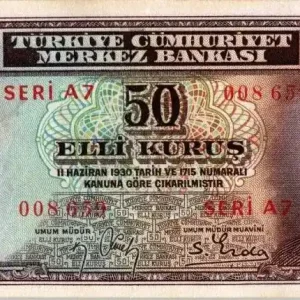 Livraison Express Billet Turquie 50 Kurush Pdt L. Inonu - Banque - 1942/44 (2em)