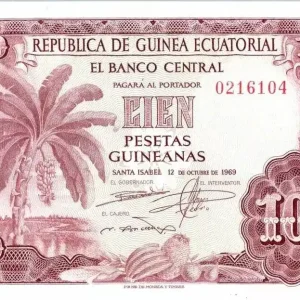 Billet Guinée Equatoriale 100 Pesetas Guineanas Guineanas, Bananier - 1969 Fait Main