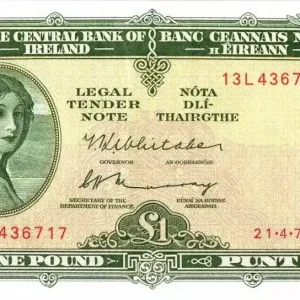 Certifié Billet Irlande 1 Pound Lady Lavery - 1975