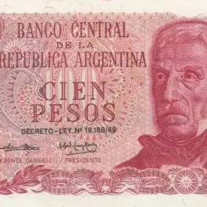 Billet Argentine 100 Pesos J. San Martin - Port d'Ushuaia - 1972 Prix Cassé