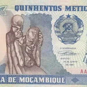 Billet Mozambique 500 Meticais Statue art africain - Danseurs - 1991 Dernière Chance