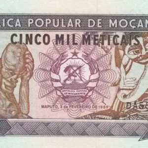 Réduction Billet Mozambique 5000 Meticais Statues - Guerriers et musiciens - 1989