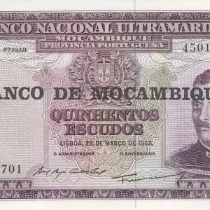 Promotion Billet Mozambique 500 Escudos - Xavier Caldas - Armoiries - 1967