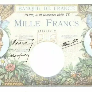 Billet France 1000 Francs Commerce et Industrie - 19-12-1940 Série X.1411 Offre Spéciale