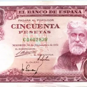 Original Billet Espagne 50 Pesetas Santiago Rusinol - 1951