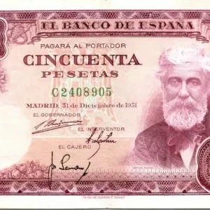 Billet Espagne 50 Pesetas Santiago Rusinol - Déc 1951 Expédition Rapide