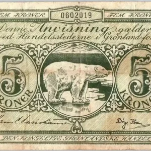 Billet Groenland 5 Kroner Ours Polaire, Carte - (1953-1967) Vente Flash