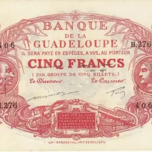 Billet Guadeloupe 5 Francs Cabasson, type 1901 - ND(1944) - H.276-406 Commander Maintenant