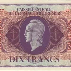 Billet Guadeloupe 10 Francs Marianne - Croix de Lorraine - 1944 GD 814577 Meilleur Choix