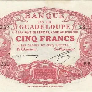 Promotion Saisonnière Billet Guadeloupe 5 Francs Cabasson, type 1901 - ND(1934) - Série Z.211