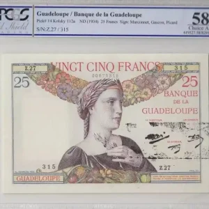 Marque Billet Guadeloupe 25 Francs Buste de femme - 1944 Série Z.27 - PCGS AU58