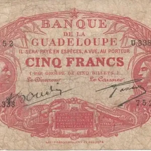 Dernier Modèle Billet Guadeloupe 5 Francs Cabasson, type 1901 - ND(1945) - U.338