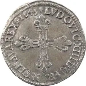 Original Louis XIII, quart d’écu, croix de face, 1643 Toulouse
