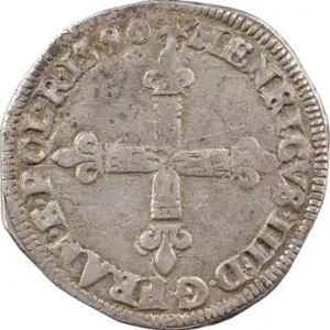 Henri IV (au nom d’Henri III), quart d’écu croix de face, 1590 Bayonne Seulement Aujourd’hui