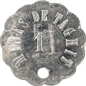 Prix Bas Algérie, les mines de Taghit (Constantine), 1 franc perforé, s.d