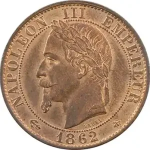 Achat Immédiat Second Empire, cinq centimes tête laurée, 1862 Paris