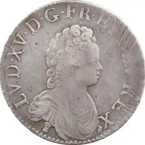 Prix Réduit Louis XV, écu dit Vertugadin, flan neuf, 1717 Rennes