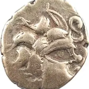 Namnètes, quart de statère de billon à l’hippophore, classe II à la petite tête, c.80-50 av. J.-C. Commander Maintenant