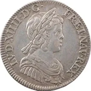 Louis XIV, quart d’écu à la mèche courte, 1643 Paris (point) Dernier Modèle
