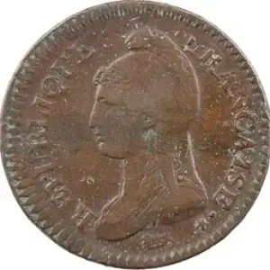 En Vogue Directoire, un décime, refrappage du 2 décimes, An 5 Rouen