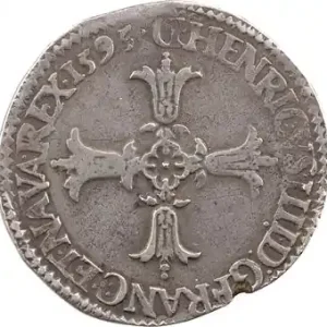 Henri IV, quart d’écu, croix feuillue de face, 1595 Lyon Offre Du Jour