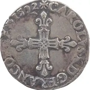 Charles X, quart d’écu, croix de face, 1592 Rouen Prix Réduit