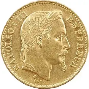 Second Empire, 20 francs tête laurée, petit BB, 1869 Strasbourg Nouvel Arrivage