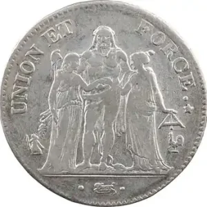 Prix Cassé Consulat, 5 francs Union et Force [UNION serré, grande feuille, glands], An 10 Paris