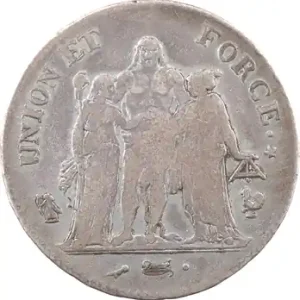 Édition Limitée Directoire, 5 francs Union et Force [UNION serré, petite feuille, glands], An 6 Paris