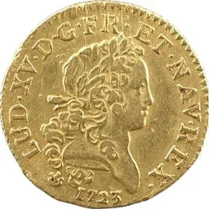 Louis XV, louis d’or dit Mirliton, palmes courtes, 1723 Lyon Artisanat