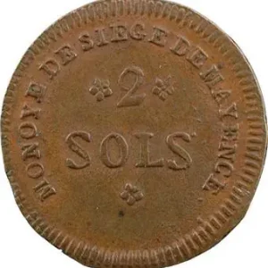 Convention, siège de Mayence, 2 sols trois rameaux, 1793 Meilleure Qualité