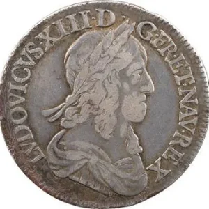 Solde Louis XIII, demi-écu d’argent, 3e type (2e poinçon), 1643 Lyon