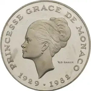 Monaco, Grace Kelly, piéfort de 10 francs en argent, 1982 Paris Produit De Marque