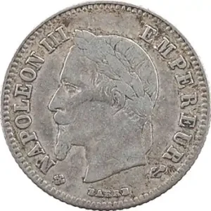 Commander Maintenant Second Empire, 20 centimes tête laurée petit module, 1864 Strasbourg