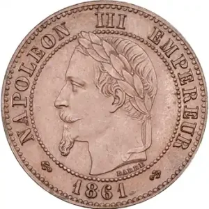Commander Vite Second Empire, paire d’essais unifaces de 2 centimes tête laurée, 1861 Paris