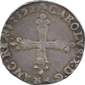 Artisanat Charles X, quart d’écu, croix de face, 1591 Paris
