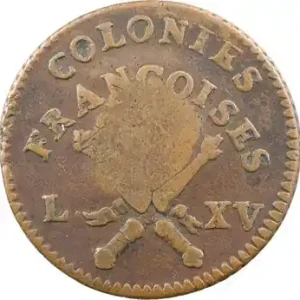 Guadeloupe, Louis XV, 3 sous 9 deniers ou 1/4 escalin, (1793 sur) 1767 Soldes