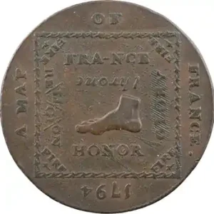Royaume-Uni, Peter Kempson, demi-penny, une carte de France, 1794 Nouvel Arrivage