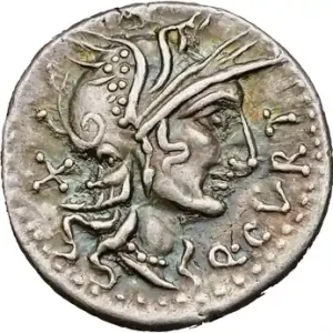 Super Prix Q. Curtius et M. Silanus, denier, Rome, 116-115 av. J.-C.