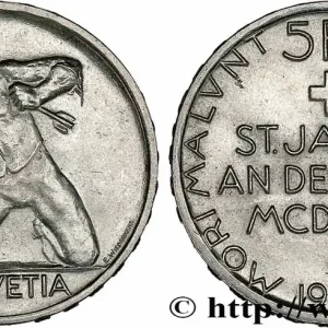 Dernier Modèle SUISSE 5 Francs 500e anniversaire de la Bataille de Saint-Jacques sur la Birse 1944 Berne fwo_736307 Monde