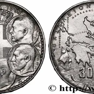 Meilleure Vente GRÈCE 30 Drachmes Centenaire de la dynastie danoise 1963 fwo_741954 Monde