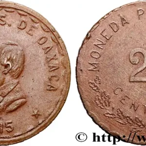 Authentique MEXIQUE - GOUVERNEMENT PROVISOIRE D'OAXACA 20 Centavos 1915 fwo_711408 Monde