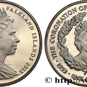 ÎLES FALKLAND 1 Crown Proof 50e anniversaire du couronnement de la reine Élisabeth II 2013 Pobjoy Mint fwo_626313 Monde Offre Spéciale