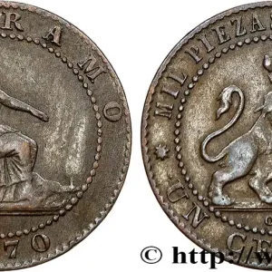 ESPAGNE 1 Centimo monnayage provisoire “ESPAÑA” assise / lion au bouclier 1870 Oeschger Mesdach & CO fwo_713352 Monde Certifié