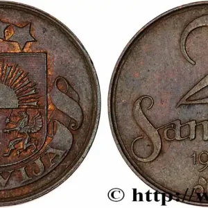 LETTONIE 2 Santimi emblème variété sans nom d’atelier 1922 Huguenin, Le Locle, Suisse fwo_727819 Monde Haute Qualité