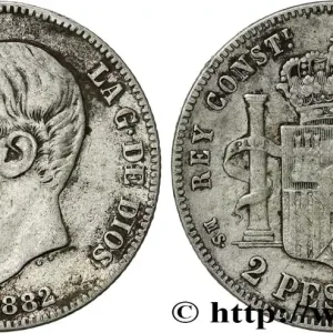ESPAGNE 2 Pesetas Alphonse XI 1882 Madrid fwo_736275 Monde Prix Cassé