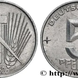Seulement Aujourd’hui ALLEMAGNE RÉPUBLIQUE DÉMOCRATIQUE 5 Pfennig épis, marteaux et compas type Deutschland 1952 Berlin fwo_742967 Monde