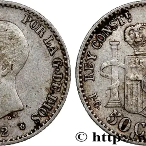 Expédié Aujourd’hui ESPAGNE 50 Centimos Alphonse XIII buste bébé (1892) 1892 Madrid fwo_739426 Monde