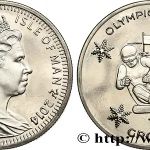 ILE DE MAN 1 Crown Proof Jeux d’hiver de Sotchi : ski de descente 2014 Pobjoy Mint fwo_609170 Monde Certifié